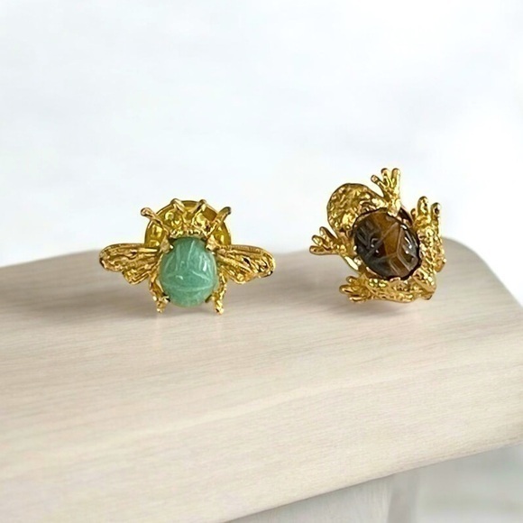 Jewelry - 2 Egyptian Scarab Pins: 1 Bee, 1 Frog